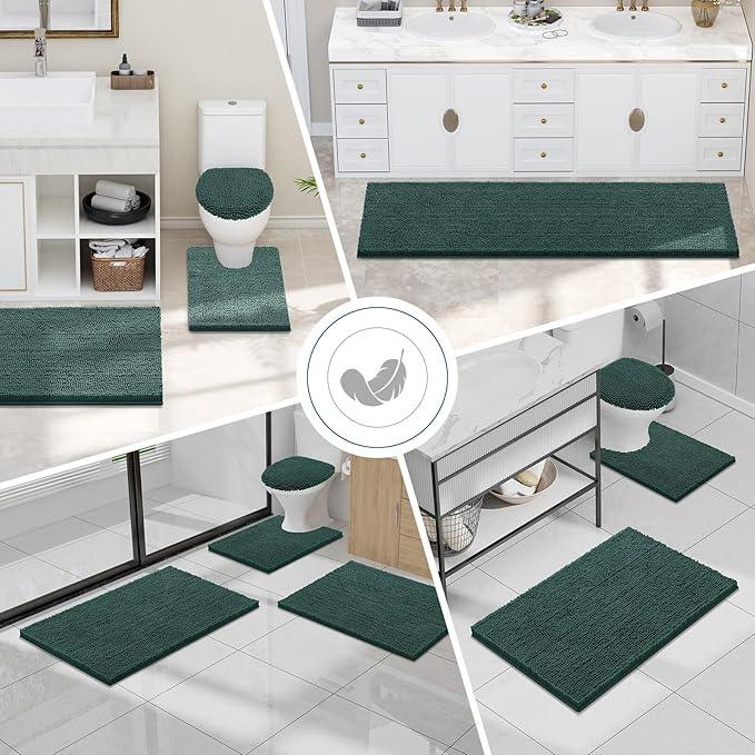 Smiry Luxury Chenille Bathroom Rugs 40x32, Extra Soft and Absorbent Shaggy Bath Mat, Machine Washable, Non-Slip Plush Carpet Runner for Tub, Shower, and Floor, Home Decor Accessories, Green - ModernBath