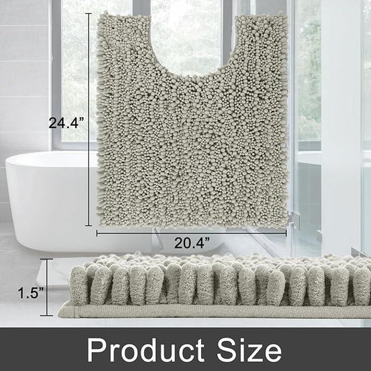 Yimobra Toilet Rug U Shaped Washable 24x20 Inch - Ultra Soft Absorbent Chenille Bath Rugs for Toilet, Quick Dry & Machine Washable, Non Slip Contour Bathroom Mat, Sand - ModernBath