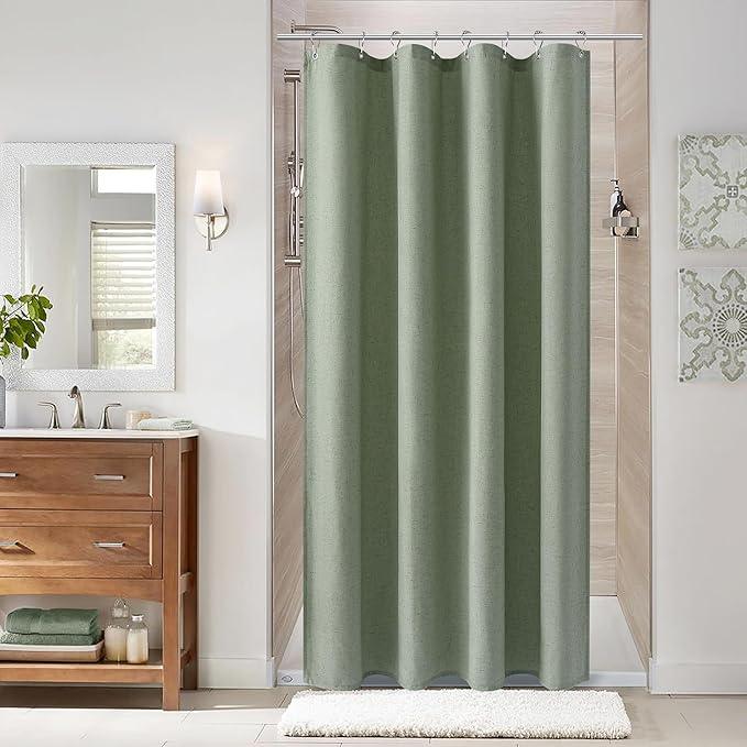 Naturoom Light Sage 42 Inch Shower Curtain - Stall Narrow Half Linen Ultra Thick Fabric Shower Curtain Set with Hooks, Boho Farmhouse Rustic RV Camper Bath Curtains for Bathroom, 42x72 - ModernBath