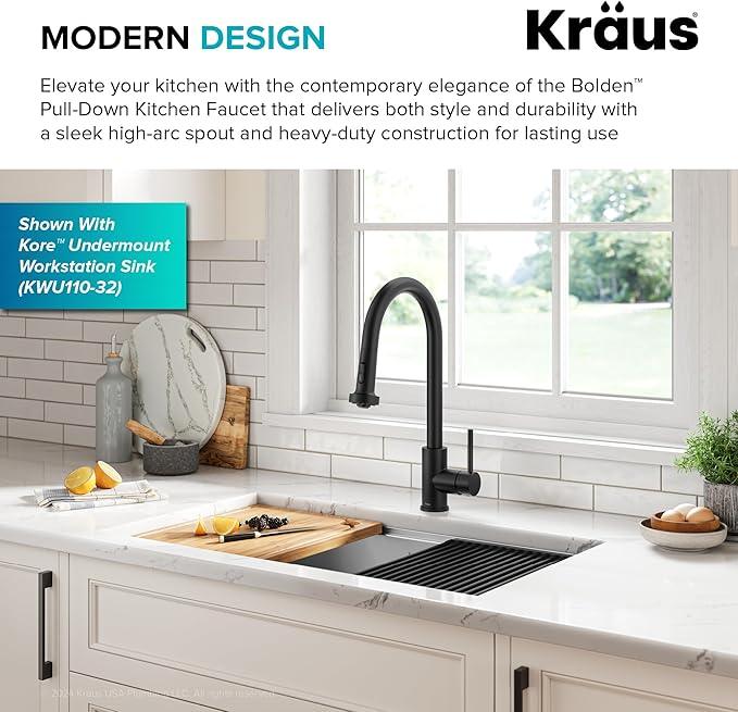 KRAUS Bolden 2-Function Single Handle Pull Down Kitchen Faucet in Matte Black, KPF-1616MB - ModernBath