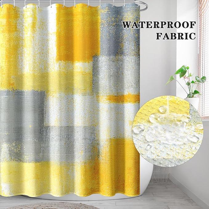 Culudea Grey Yellow Painting Shower Curtain Set, Gray Contemporary Abstract Bathroom Window Waterproof Shower Curtain Set for Bathroom Decor - ModernBath