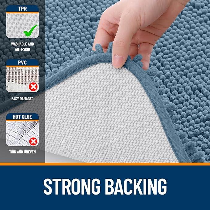 OLANLY Bathroom Rugs 36x24, Extra Soft Absorbent Chenille Bath Rugs, Rubber Backing Quick Dry, Machine Washable Bath Mats for Bathroom Floor, Tub and Shower, Home Decor Accessories, Airy Blue - ModernBath