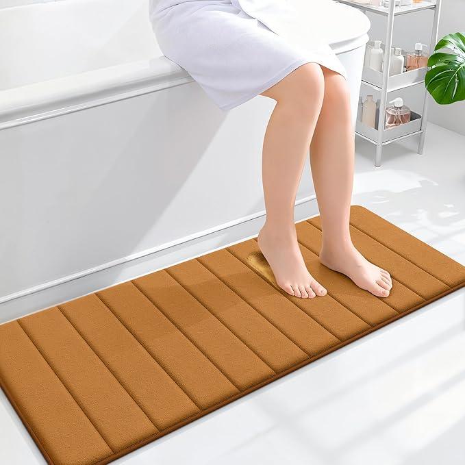 OLANLY Memory Foam Long Bathroom Rugs Runner 47x17, Super Soft Absorbent Bath Mat, Quick Dry, Machine Washable Shower Floor Rugs, Bathmat Carpet, Bathroom Home Decor Accessories, Ochre - ModernBath