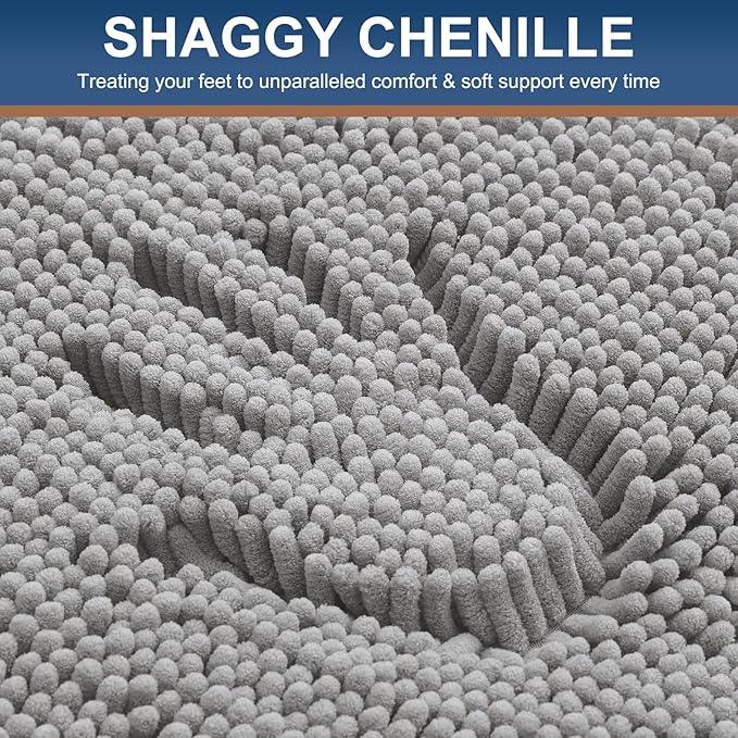 Smiry Luxury Chenille Bathroom Rugs 40x32, Extra Soft and Absorbent Shaggy Bath Mat, Machine Washable, Non-Slip Plush Carpet Runner for Tub, Shower, and Floor, Home Decor Accessories, Light Grey - ModernBath