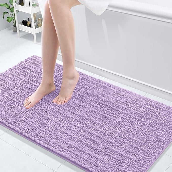 Arotive Luxury Chenille Bathroom Rug Mat, Extra Soft Thick Absorbent Shaggy Bath Rugs, Non-Slip Machine Wash Dry, Plush Bath Mats for Bathroom, Shower and Tub, 60x24, Light Purple - ModernBath