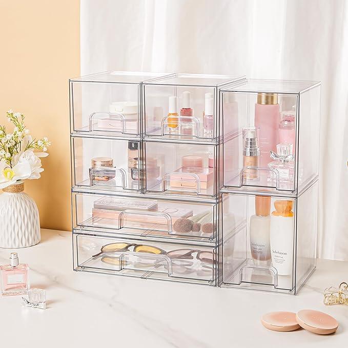 Vtopmart Clear Stackable Storage Drawers Set of 5, Plastic Organizer Bins for Makeup, Cosmetics, Beauty Supplies,Ideal for Vanity, Bathroom,Cabinet,Pantry Organization - ModernBath
