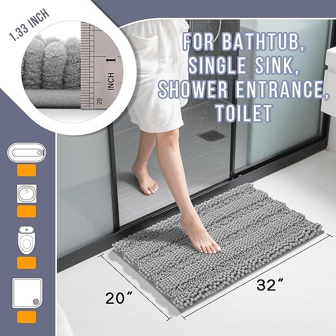 Yimobra Bathroom Rug Mat 32 x 20, Non Slip and Super Absorbent Bath Mat,Machine Washable Quick Dry,Ultra Plush Chenille Shower Rugs for Bathroom Floor Sink Tub and Shower Outside,Gray - ModernBath