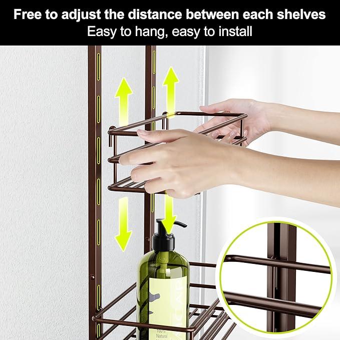 Orimade Over the Door Shower Caddy Adjustable 5 Tier Bronze,Bathroom Hanging Organizer Shelf Rustproof with 4 Hooks,Shower Basket with Soap Holder and Suction Cup - ModernBath