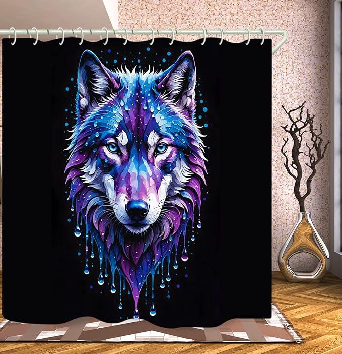 LYFANS Bathroom Using A Black Background Wolf Head 3D Shower Curtain, Luxury Bathtub Standard Shower Curtains, Waterproof and Bright Fabric Shower Curtain, Size (72x72 Inches) - ModernBath
