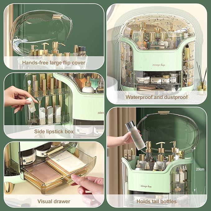 Ergocar Portable Light Luxury Series Multi-Function Lipstick, Make Up Box Dustproof Cosmetics Skin Care Products Storage, Jewelry Organizer Case - Green - ModernBath