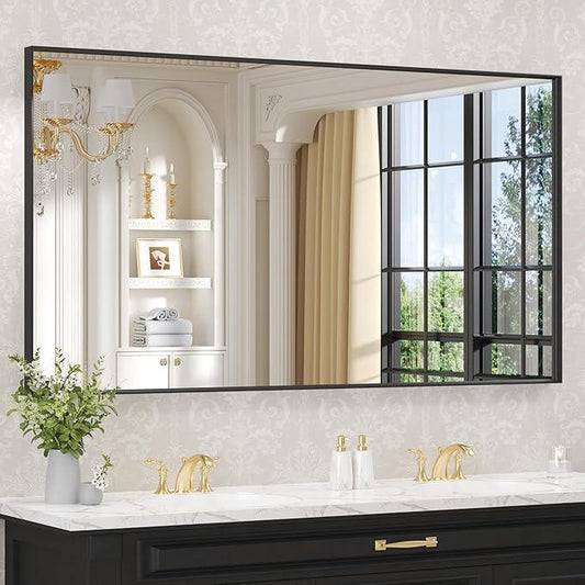 LOAAO Black Bathroom Mirror 60"X30" for Wall, Rectangle Bathroom Vanity Mirror, Tempered Glass, Hangs Vertically or Horizontally, Easy to Install, Modern Design - ModernBath