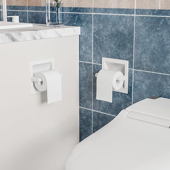 Recessed Toilet Paper Holder for Regular Rolls White 2 Pack, Pivoting Toilet Paper Holder Wall Mount Made of Metal, in Wall Toilet Paper Holders for Bathroom - ModernBath