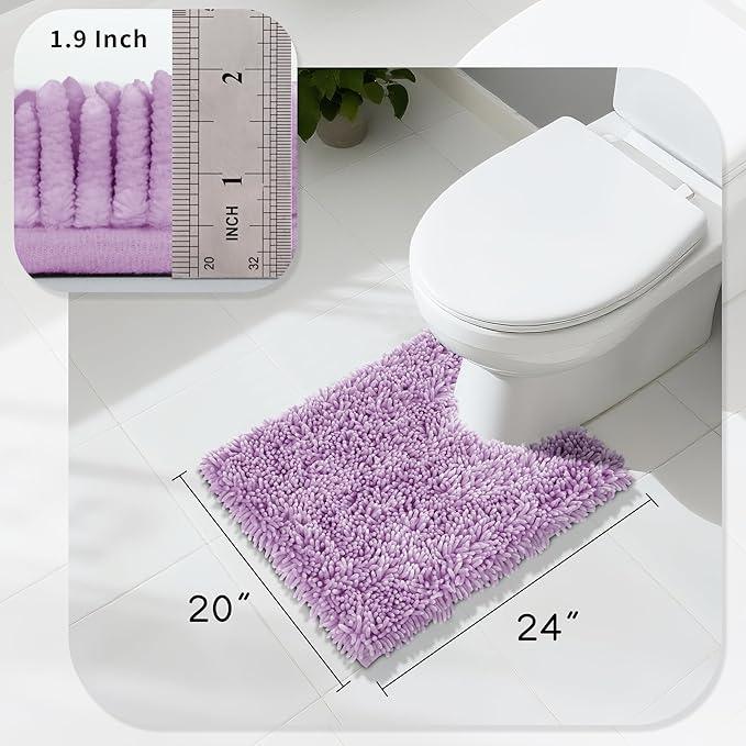 Yimobra Toilet Rugs U Shaped Washable, Extra Thick Soft Absorbent Chenille Contour Bathroom Rugs for Toilet 24x20 Inch, Quick Dry Non Slip Toilet Mat for Bath Floor, Lilac - ModernBath