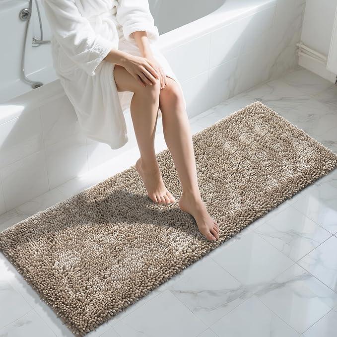 Yimobra Long Bathroom Rugs Runner 60x24 Inch, Extra Thick Soft Absorbent Chenille Bath Mat, Non Slip Machine Washable, Quick Dry Bath Rugs for Bathroom Floor, Tub and Shower, Camel - ModernBath