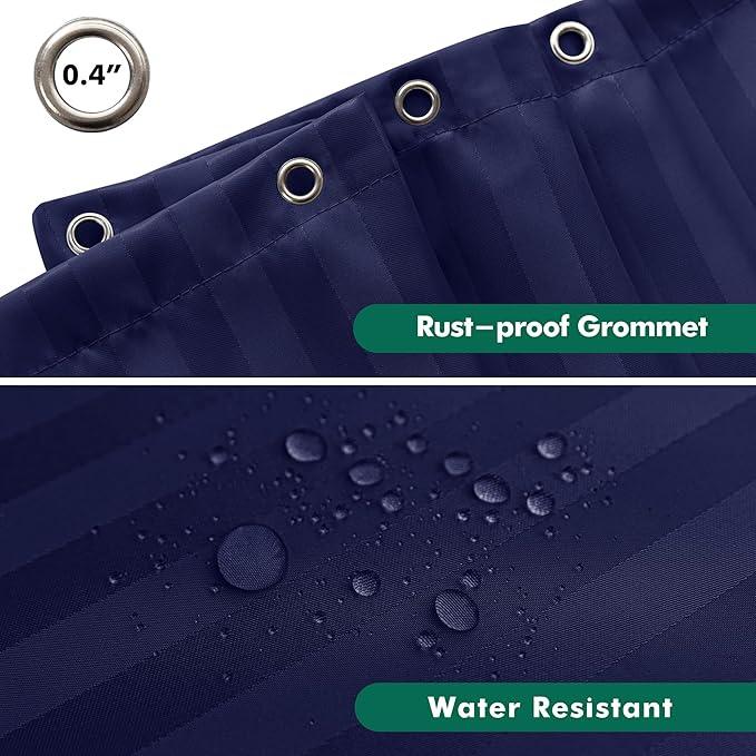 Biscaynebay Fabric Shower Curtain or Liner 72" by 72", Navy Water Repellent Damask Stripes Bathroom Curtains Machine Washable - ModernBath