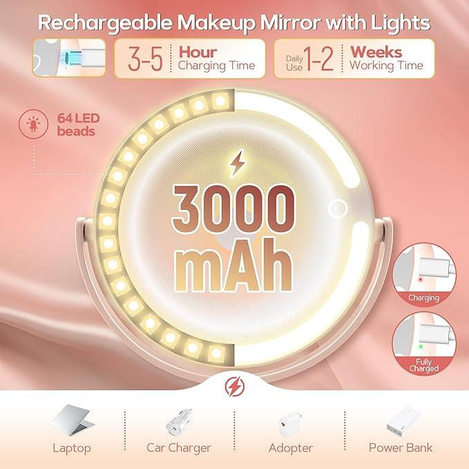 B Beauty Planet Makeup Mirror with Lights, Lighted Magnifying Mirror 30X with 3 Lighting and Adjustable Brightness, 2-Sided Height Adjustable Vanity Mirror for Bathroom, Gifts for Women Pink - ModernBath