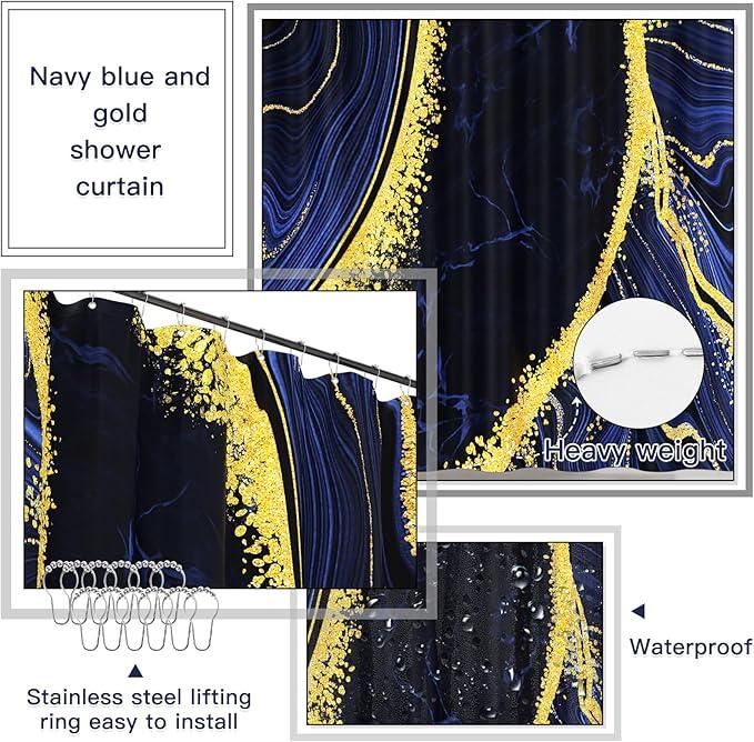 25PCS Bathroom Accessory Set, Navy Blue Bathroom Set with Large-Capacity 4 Gallon Trash Can,Bathroom Rugs Set, Waterproof Shower Curtain, Toilet Brush, Toothbrush Holder & Soap Dispenser - ModernBath