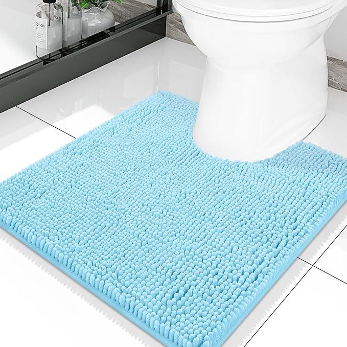 Smiry Luxury Chenille Toilet Rugs U-Shaped 20x20, Soft Absorbent Non-Slip Contour Bathroom Rugs for Toilet, Machine Washable Contoured Bath Mats, Sky Blue - ModernBath