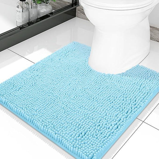 Smiry Luxury Chenille Toilet Rugs U-Shaped 20x20, Soft Absorbent Non-Slip Contour Bathroom Rugs for Toilet, Machine Washable Contoured Bath Mats, Sky Blue - ModernBath