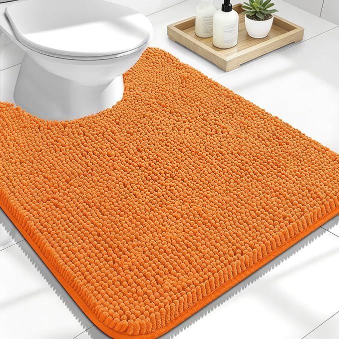 OLANLY Toilet Rugs U-Shaped 24x20, Extra Soft Absorbent Chenille Contour Bathroom Rugs for Toilet, Dry Quickly, Machine Washable, Non-Slip Bath Mat, Orange - ModernBath