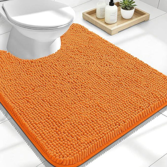 OLANLY Toilet Rugs U-Shaped 24x20, Extra Soft Absorbent Chenille Contour Bathroom Rugs for Toilet, Dry Quickly, Machine Washable, Non-Slip Bath Mat, Orange - ModernBath
