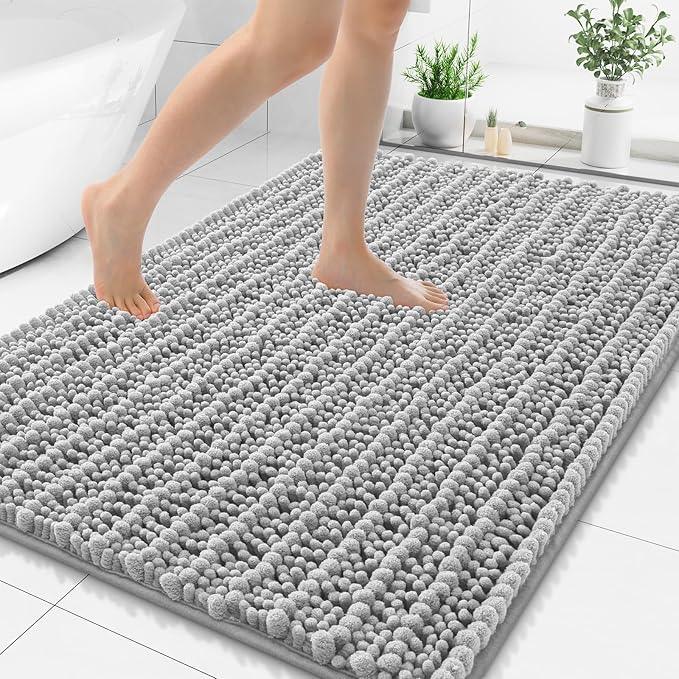 Smiry Bathroom Rugs Mat 48x32, Extra Soft Absorbent Chenille Bath Rugs, Non Slip Rubber Backing Machine Washable Quick Dry Bath Mats for Bathroom Floor, Tub, Shower, Home Decor Accessories, Light Grey - ModernBath