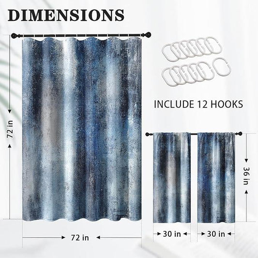 Culudea Blue Grey Gray Painting Shower Curtain Set, Contemporary Abstract Modern Oil Art Bathroom Window Waffle Cloth Waterproof Shower Curtains for Bathroom Decor - ModernBath
