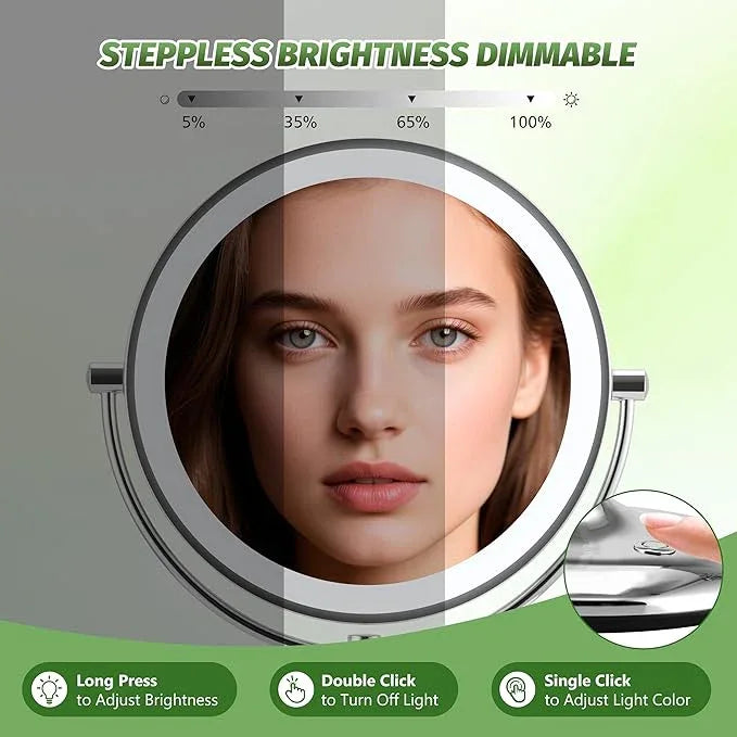 VORREMIRR 9" Large Lighted Makeup Mirror with Magnification 20X/1X, Magnifying Mirror with Base Charging and Switch, Rechargeable Vanity Mirror with 3 Color Dimmable Lights for Dresser, Bathroom - ModernBath