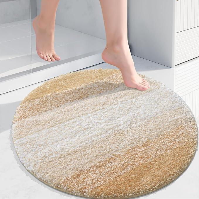 Arotive Microfiber Bathroom Rugs, Shaggy Soft and Absorbent Bath Rug, Non-Slip, Thick Plush Machine Washable Dry Bath Mats for Bathroom, Tub and Shower, 24x24, Beige, Round - ModernBath