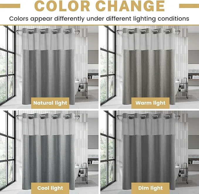 WONICY Small No Hook Shower Curtain with Snap in Liner, Polyester Textured Shower Curtain with Liner Set, Waterproof Washable Hotel Style Shower Curtains for Bathroom, 54Wx80H, Grey - ModernBath