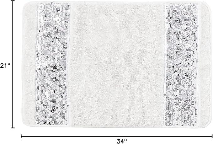 Zahari Home Sinatra Modern Bathroom Rug Classic Luxury Bath Rug Contemporary Decor Stylish Bath Mat for Shower Unique Design White Bathroom Rug Bath Shower Tub Decor Bling - ModernBath