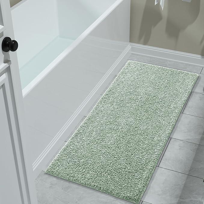Yimobra Long Bathroom Rug Non Slip Washable, Soft Absorbent Microfiber Bath Mat, Dual-Tone Decor Rug with Rubber Backing for Bathroom Floor,Tub and Shower,47x24,Home Essentials,Green and White - ModernBath