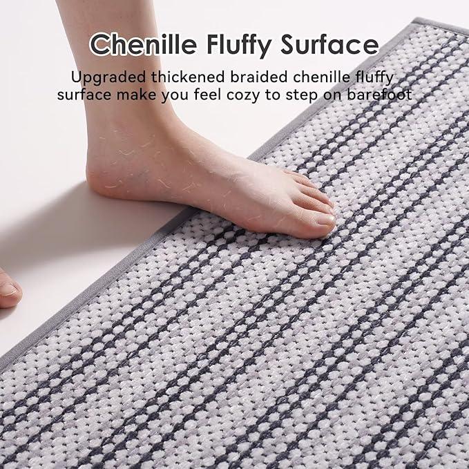 YDKGL Grey Washable Bath Mat,Ultra Thin Soft Bath Rugs,Rubber Bath Mats for Bathroom,Quick Dry,Non-Slip,Fit Under Door,Super Absorbent Chenille Bathroom Rugs Shower,Sink Floor 20x31 - ModernBath