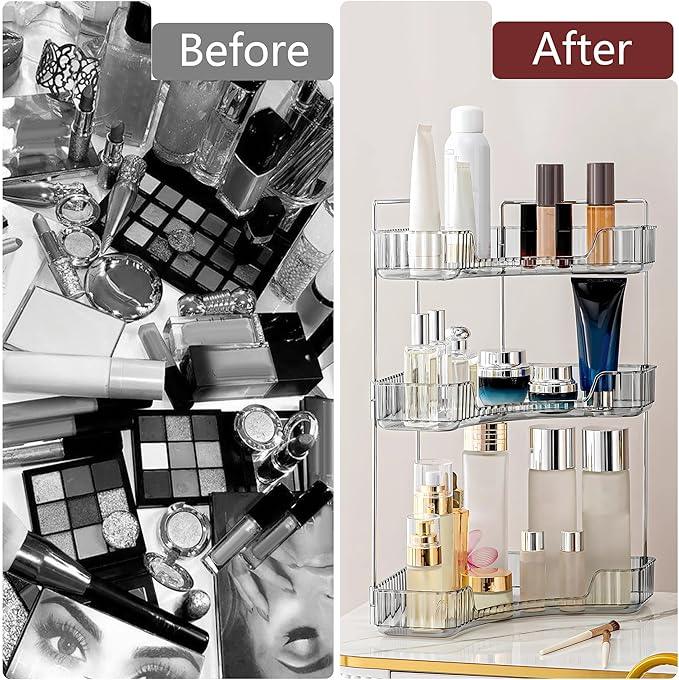 Weidace Corner Bathroom Counter Organizer Bathroom Countertop Shelf Makeup Organizer for Vanity Perfume Tray for Corner Storage (3 Tiers, Grey) - ModernBath