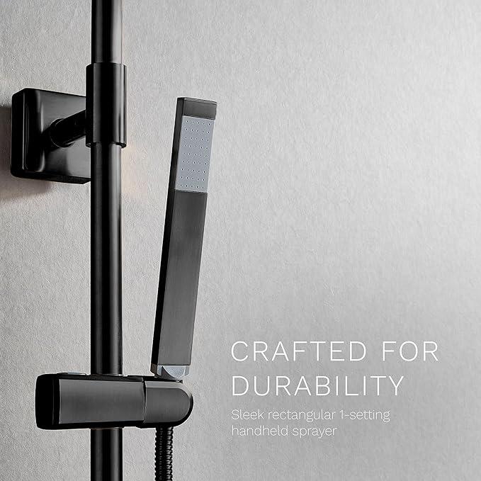 Fennocasa Polaris Lux Rain Shower System, includes 10” Square Rainfall Shower Head and Handheld Shower Combo, Height Adjustable Spray Holder, Retrofit, 60” Hose (2.5 GPM Matte Black) - ModernBath