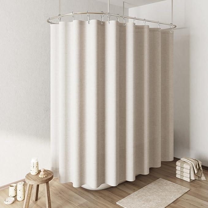 Naturoom Oatmeal Linen Shower Curtain, Cloth Textured Fabric Shower Curtain Set with Hooks, Simple Elegant Modern Farmhouse Country Ultra Thick Bath Curtains for Bathroom,Water Repellent,108x72 - ModernBath