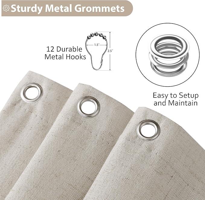 Jowels Apricot Linen Shower Curtain, Boho Farmhouse Shower Curtain Set for Bathroom, 200GSM Luxury Weighted Water Resistant Fabric Textured Shower Curtains with 12 Metal Hooks, 72Wx72H - ModernBath