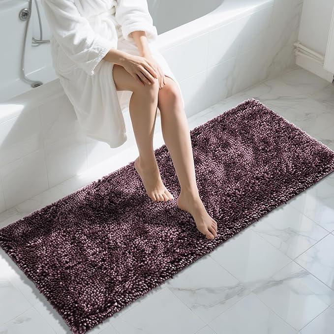 Yimobra Long Bathroom Rugs Runner 60x24 Inch, Extra Thick Soft Absorbent Chenille Bath Mat, Non Slip Machine Washable, Quick Dry Bath Rugs for Bathroom Floor, Tub and Shower, Purple Grey - ModernBath