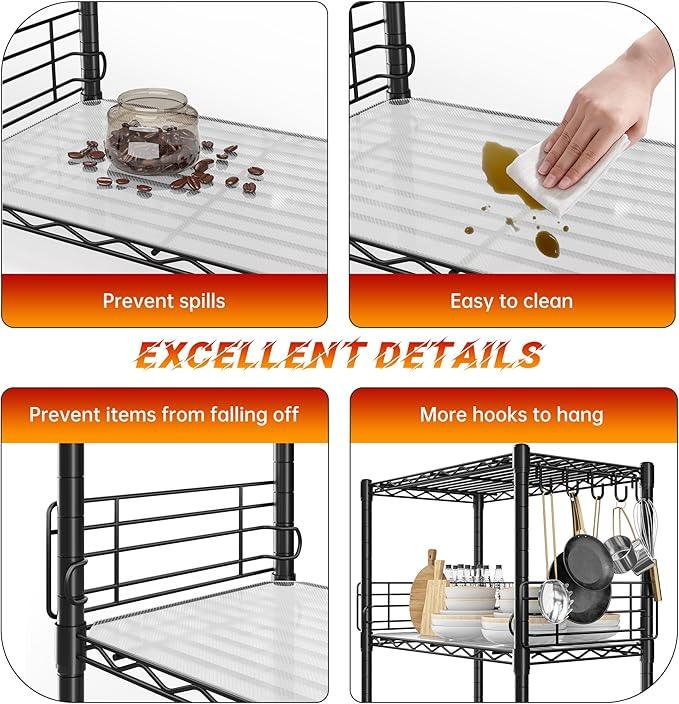 5 Tier Metal Shelving Unit Pantry Storage Shelves with Side Blockers Adjustable Metal Wire Shelf with Hooks & Shelf Linker Standing Storage Rack for Kitchen Pantry Bathroom Closet,13.8"Dx21.7"Wx59.1"H - ModernBath