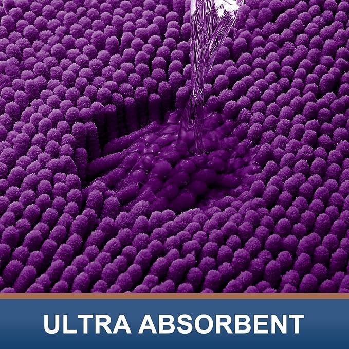 Smiry Luxury Chenille Bathroom Rugs 24x16, Extra Soft and Absorbent Shaggy Bath Mat, Machine Washable, Non-Slip Plush Carpet Runner for Tub, Shower, and Floor, Home Decor Accessories, Violet - ModernBath