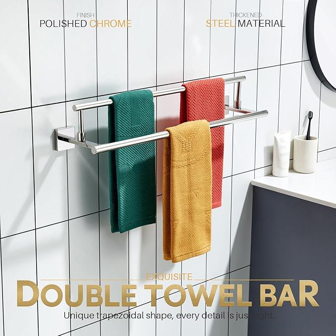 KOKOSIRI Towel Holder 24-Inch Bathroom Double Bath Towel Bars Kitchen Rack Wall Mounted Polished Chrome Stainless Steel B5009CH-L24 - ModernBath