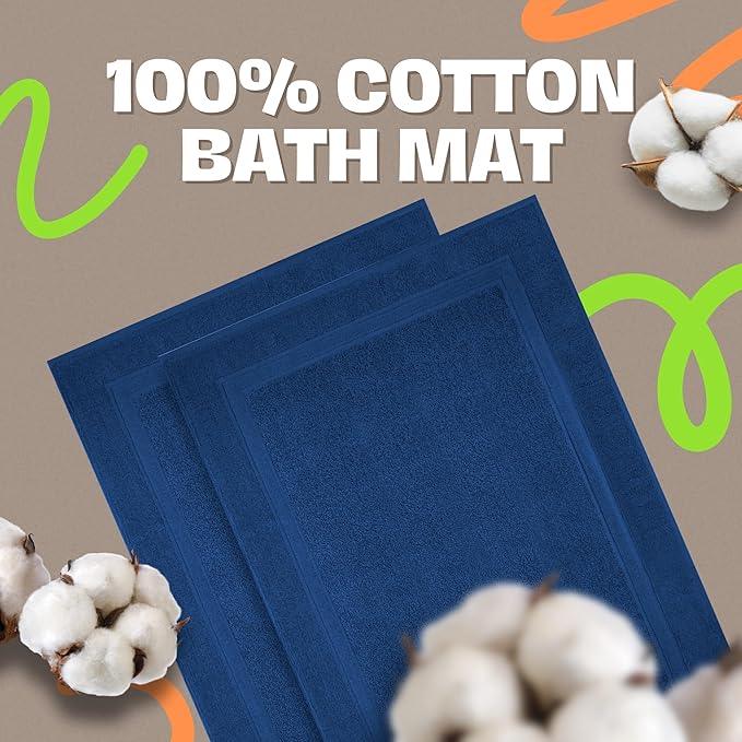 Infinitee Xclusives Premium Cotton Bath Mats for Bathroom – Pack of 2 | 34x22 Inches | Ultra Soft, Super Absorbent, Non-Slip, Machine Washable Mats (Tranquil Navy) [Not a Rug] - ModernBath