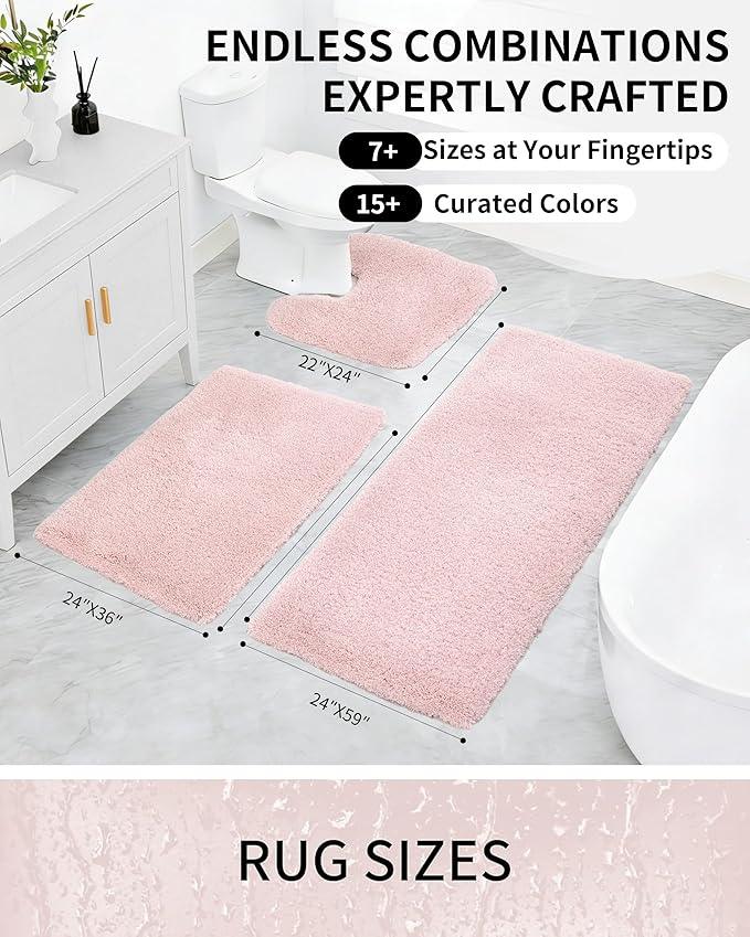 Ruggnovea Toilet Rugs U-Shaped Mat 24x22, Contour Bathroom Mat - Ultra Soft & Absorbent Microfiber, Quick-Dry, Machine Washable with High Density Foam Latex Non Slip Backing, Pink - ModernBath