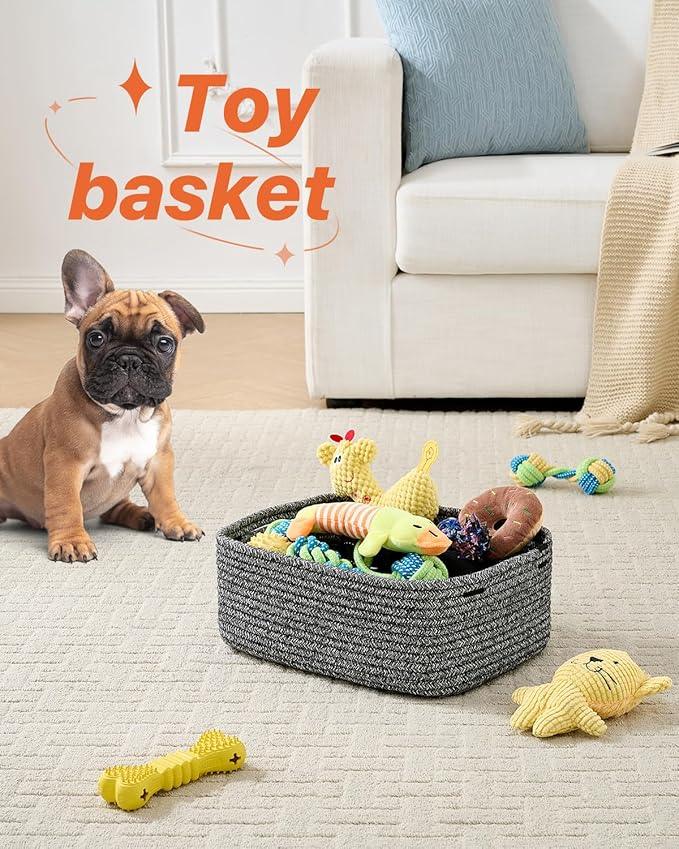 Small Woven Basket, 13.5 x 9.5 x 5 Inches, Storage Basket for Organizing, Cute Small Rope Shelf Closet Cube Storage Bins Baskets for Shelves, Dog Toy Gift Baskets Empty, 3 Pack Mixed Black - ModernBath