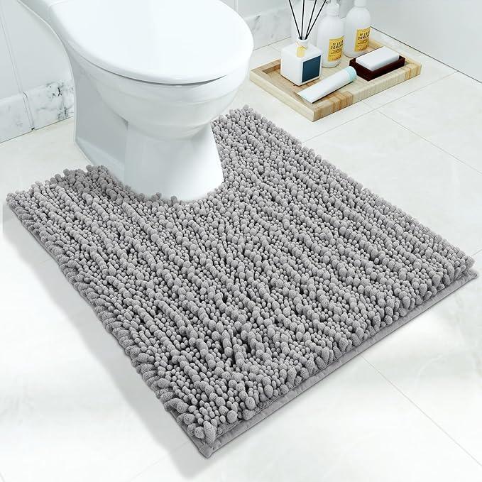 Yimobra Toilet Rug U Shaped Washable 24x20 Inch - Ultra Soft Absorbent Chenille Bath Rugs for Toilet, Quick Dry & Machine Washable, Non Slip Contour Bathroom Mat, Gray - ModernBath