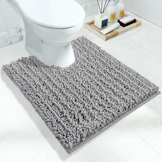 Yimobra Toilet Rug U Shaped Washable 24x20 Inch - Ultra Soft Absorbent Chenille Bath Rugs for Toilet, Quick Dry & Machine Washable, Non Slip Contour Bathroom Mat, Gray - ModernBath