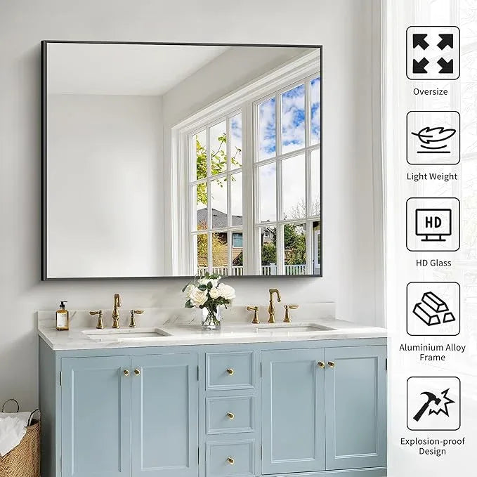COFENY 40x48inch Black Bathroom Mirror, Black Rectangle Mirror with Frame, Large Rectangular Wall Mirrors for Bathroom, Living Room, Hair Salon, Big Farmhouse Mirror Hang Horizontal/Vertical - ModernBath