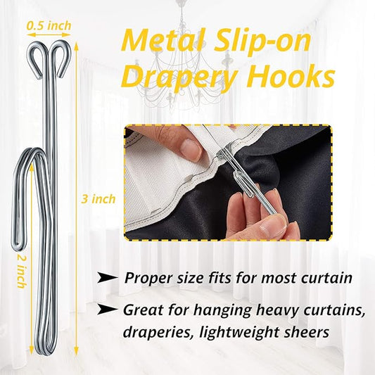15 Pieces Metal Curtain Hooks Slip on Drapery Hook Shower Curtains Hooks Stainless Steel Drapery Pins and Hook for Window Door Curtain and Bathroom (Silver)