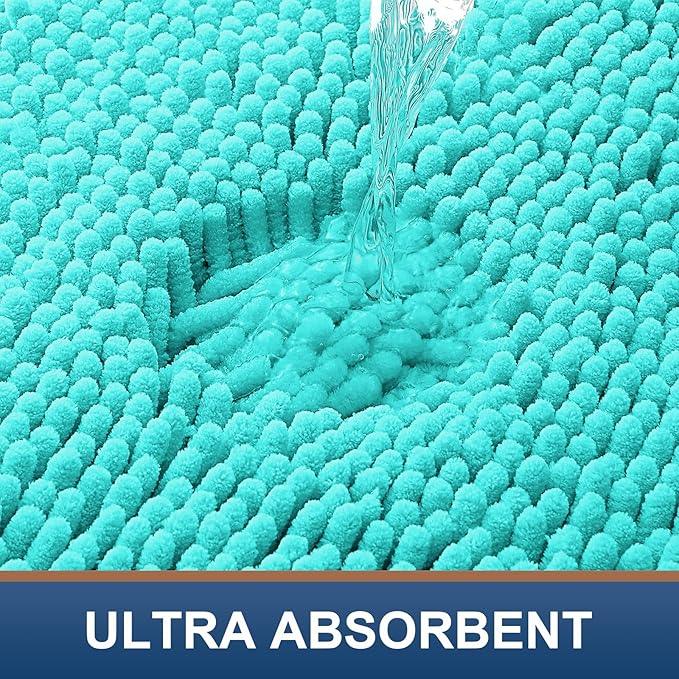Smiry Luxury Chenille Bathroom Rugs 47x20, Extra Soft and Absorbent Shaggy Bath Mat, Machine Washable, Non-Slip Plush Carpet Runner for Tub, Shower, and Floor, Home Decor Accessories, Turquoise - ModernBath