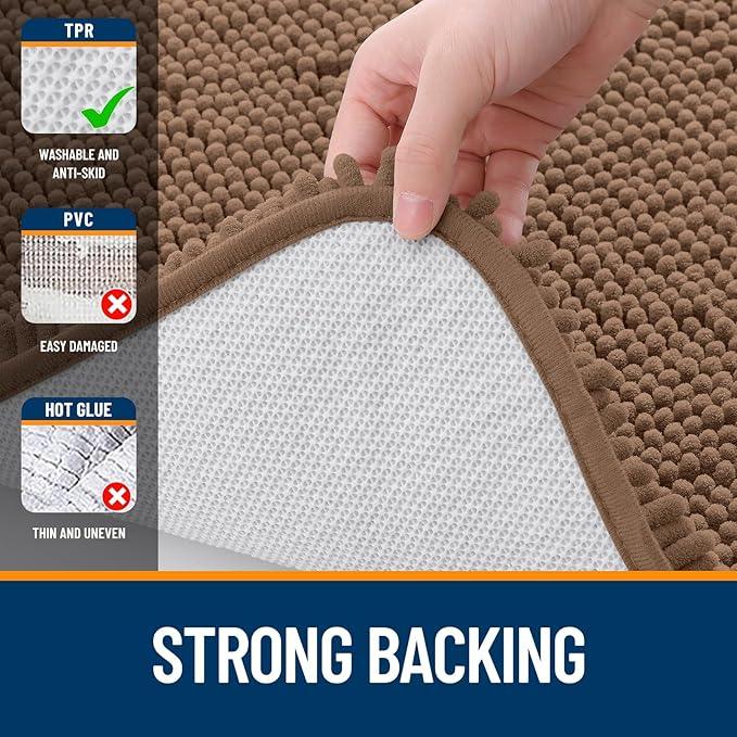 OLANLY Bathroom Rugs 24x16, Extra Soft Absorbent Chenille Bath Rugs, Rubber Backing Quick Dry, Machine Washable Bath Mats for Bathroom Floor, Tub and Shower, Home Decor Accessories, Mocha - ModernBath